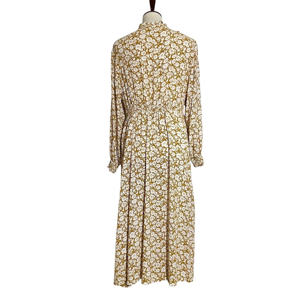 Boden Mustard Yellow Floral Ruffle High Neck Midi Dress Womens US 14 - Picture 5 of 12